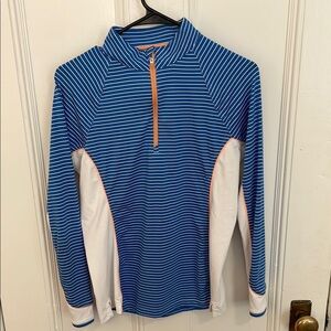Peter Millar Blue and White Striped Quarter-Zip Pullover